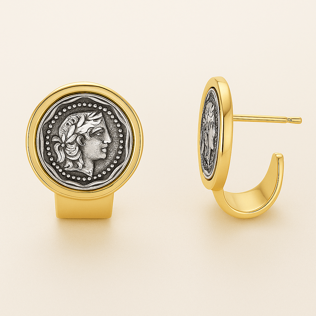 VV000000012 - S - 18K - Sovereign Seal Stud Earrings - Velora Vie