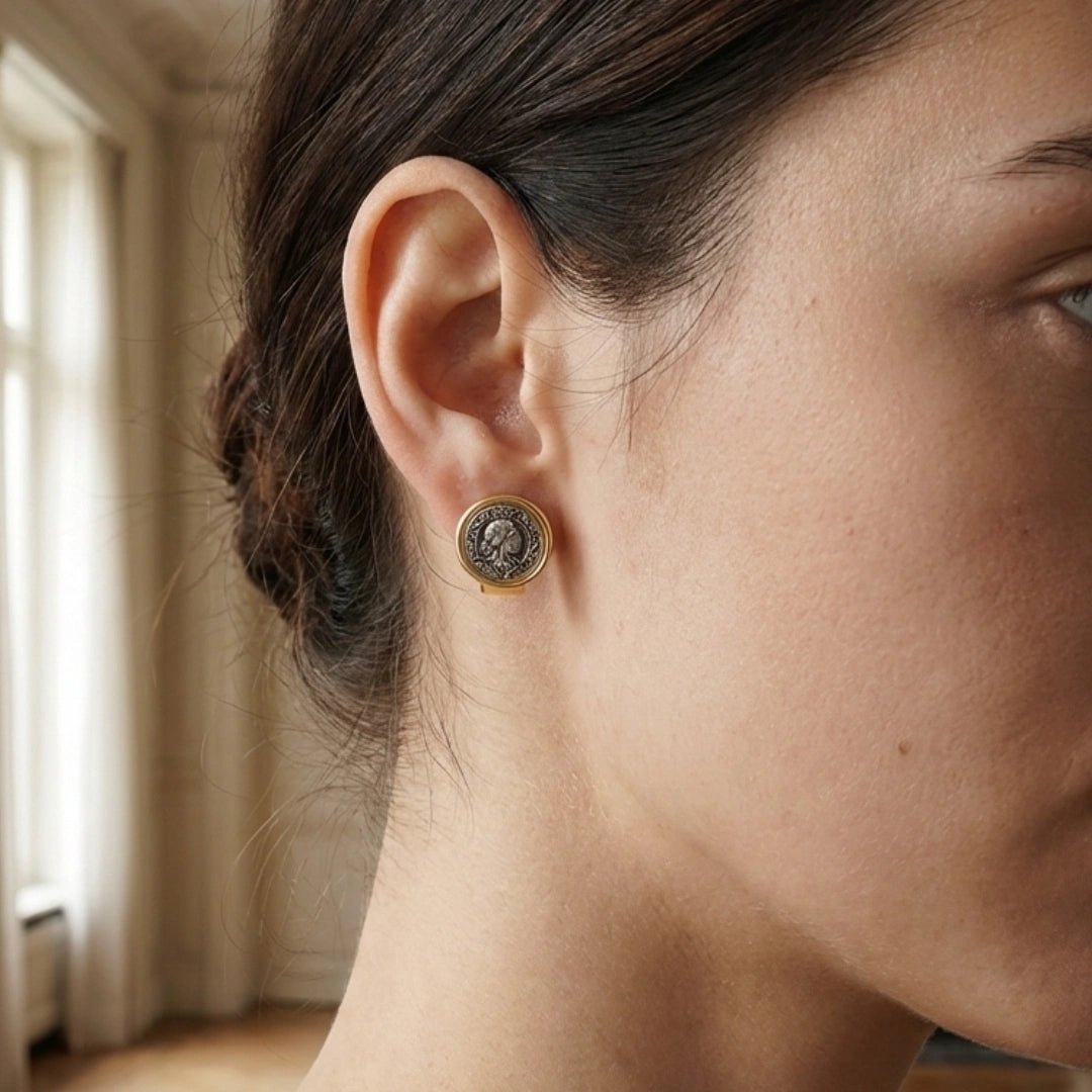 VV000000012-S-18K - Sovereign Seal Stud Earrings - Velora Vie