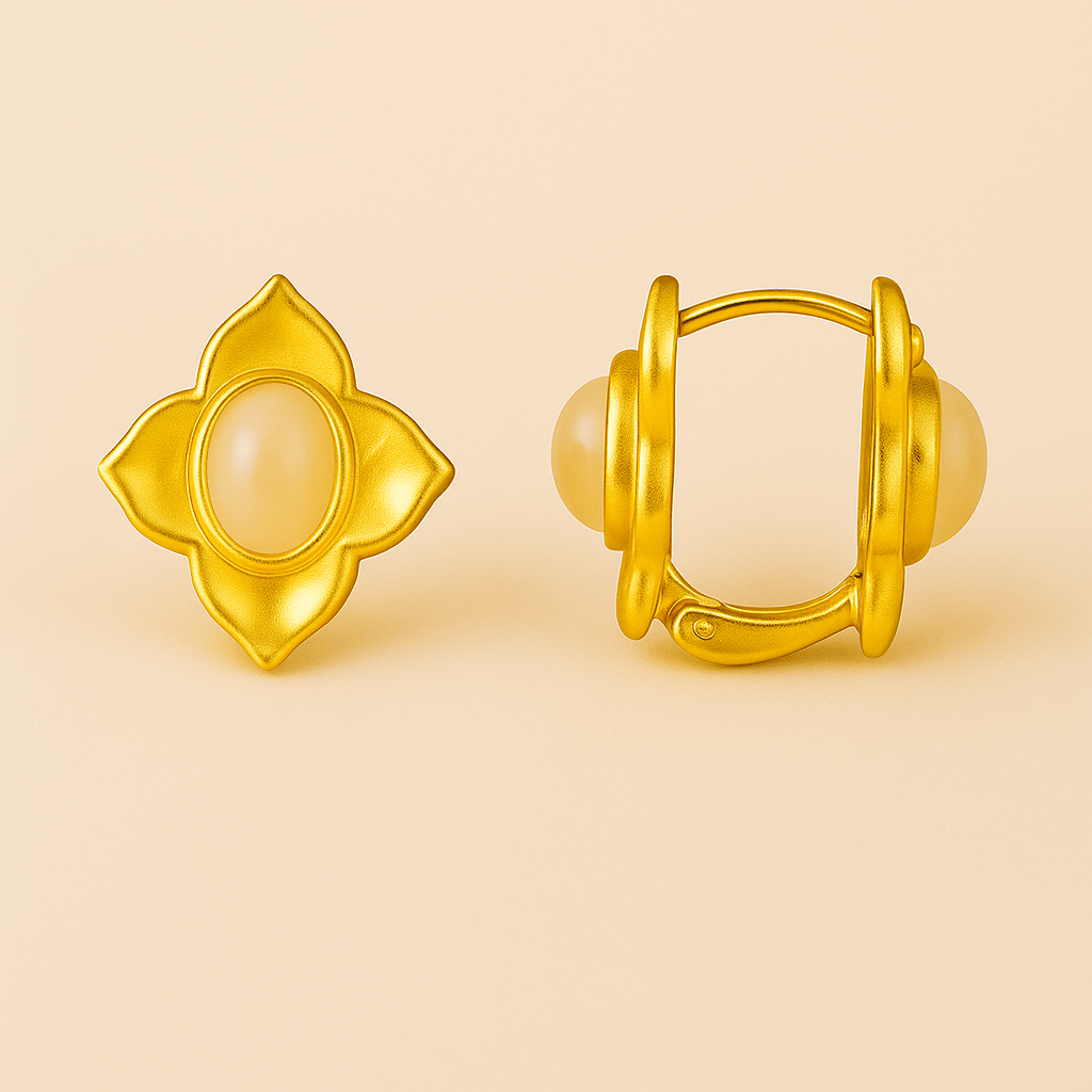 VV000000013 - S - AS - 18KG - Moonpetal Relic Hoop Earrings - Velora Vie