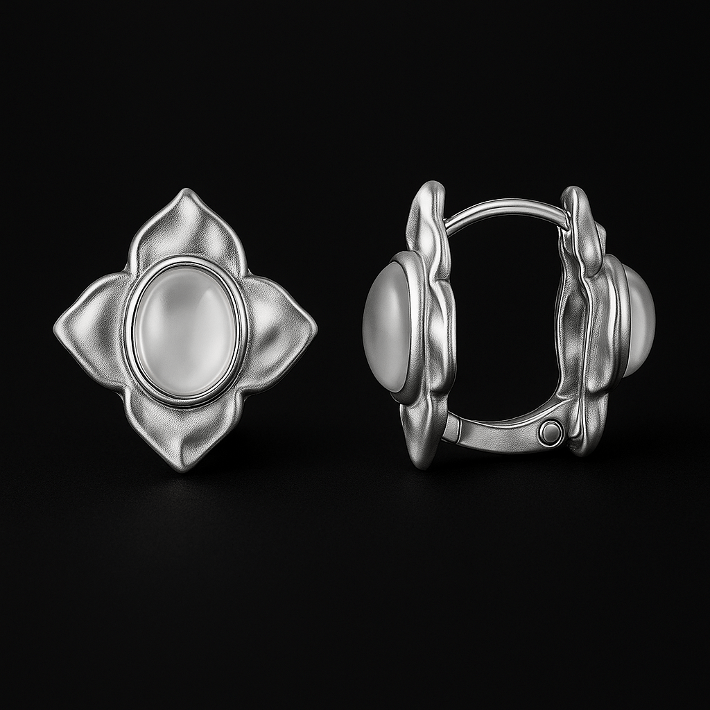 VV000000013 - S - AS - R - Moonpetal Relic Hoop Earrings - Velora Vie