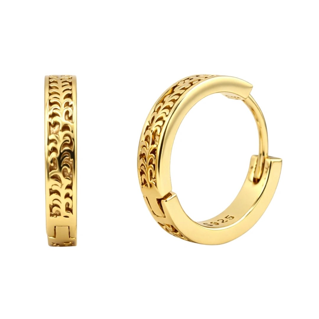 VV000000015-S-18K - The Sovereign Script Hoop Earrings - Velora Vie