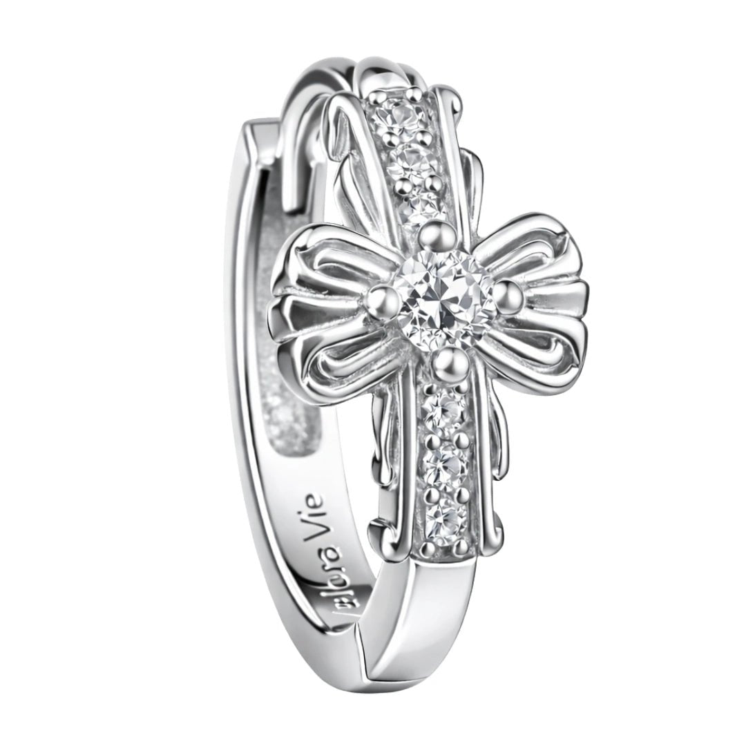VV000000018-S-18KG - Celestine Cross Hoops Earrings - Velora Vie