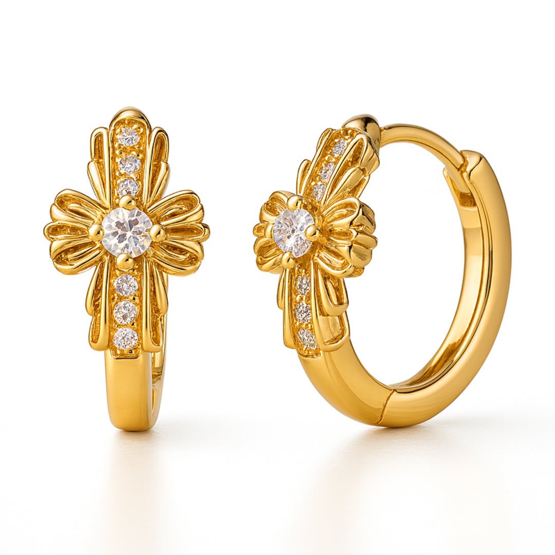 VV000000018 - S - 18KG - Celestine Cross Hoops Earrings - Velora Vie