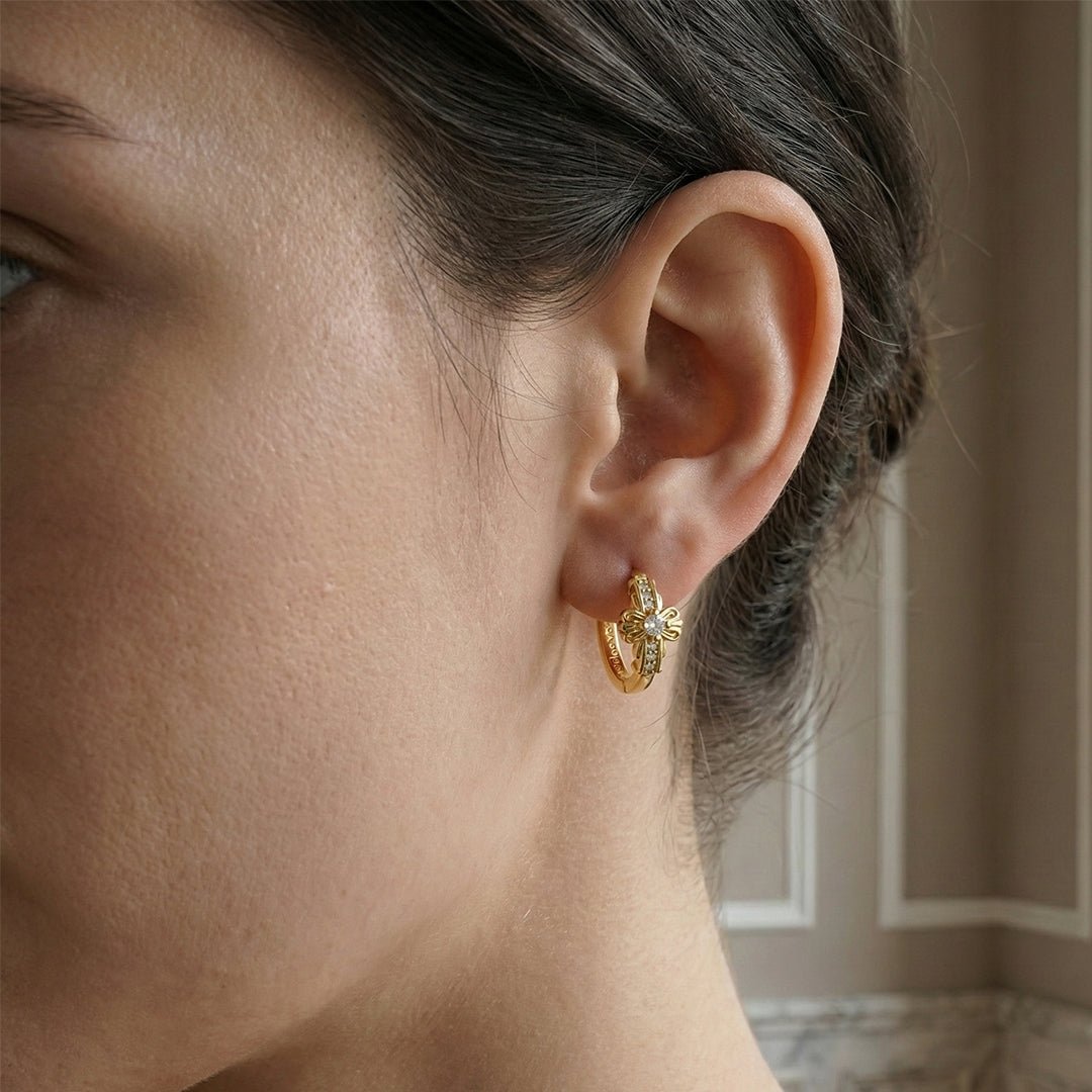 VV000000018-S-18KG - Celestine Cross Hoops Earrings - Velora Vie