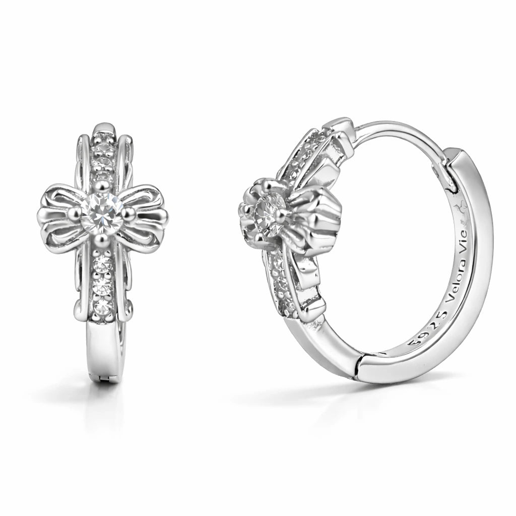 VV000000018-S-R - Celestine Cross Hoops Earrings - Velora Vie